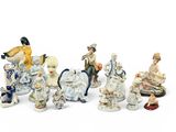 many figurines of different styles and sizes on display
