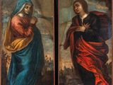 two paintings of jesus and mary in a landscape