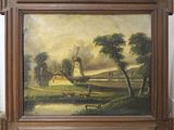 a picture of a painting of a windmill in a field