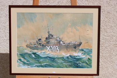 une image d'un tableau représentant un bateau dans l'eau