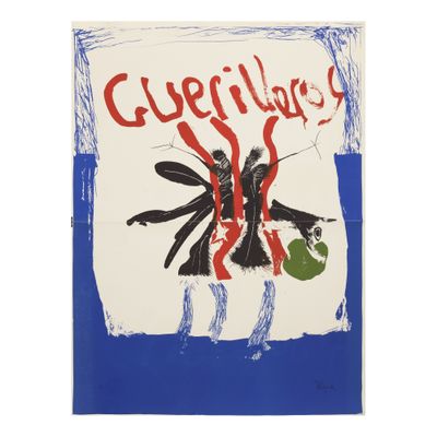 une affiche bleue et blanche sur laquelle est dessiné un insecte