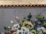 a painting of flowers in a vase on a table
