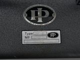 a close up of a black suitcase with a logo on it