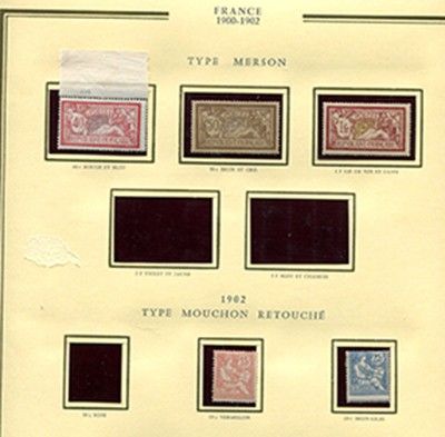 une vieille photo montrant une collection de timbres de différents types
