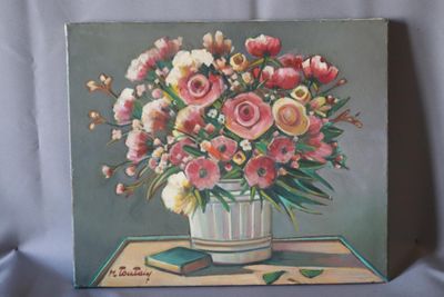 Max TOUTAIN (1935-2006) "Bouquet de fleurs roses"