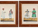 paire d'aquarelles indiennes du XIXe siècle représentant des hommes et des femmes