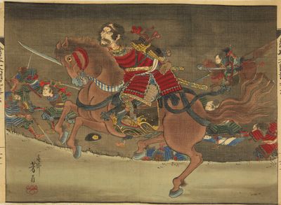 an image of a painting of a man on a horse with a sword