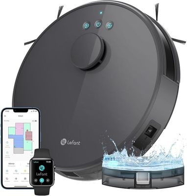 une image représentant un aspirateur robot à côté d'un appareil électroménager connecté