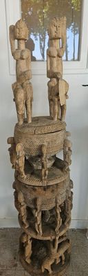 Couple Dogon - statue bois sculptée (accidents) , objet ritu…