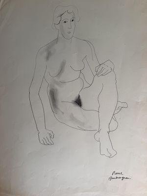 Pierre AMBROGIANI (1907-1985). "Nu féminin assis". Dessin au…