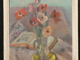 une peinture de fleurs dans un vase sur une table