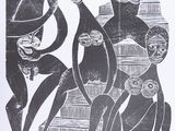 un dessin en noir et blanc représentant un groupe de singes