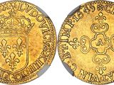a gold coin with a crown on the front and a shield on the back