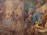 deux tableaux représentant Jésus et d'autres personnages religieux accrochés au mur