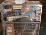 a cage with a baby inside of it in a warehouse