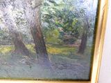 a picture of a painting of some trees in the woods