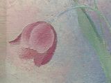 a painting of pink flowers in a vase on a table