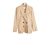 the jacket is tan and black with stripes on it