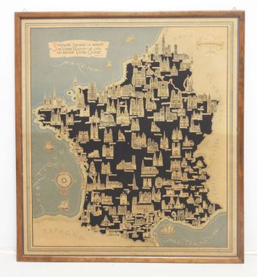 an old map of france with a lot of buildings on it