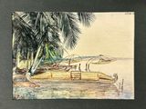 a picture of a painting of a boat on the water