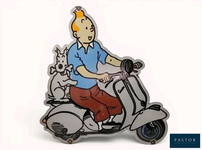 a man riding a scooter with a dog on the back