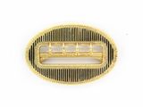 a close up of a gold plated hair comb on a white background