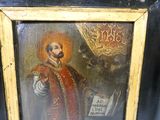 tableau représentant un homme vêtu d'une robe rouge et coiffé d'une couronne