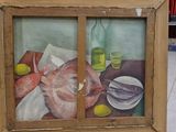 a picture of a painting of a woman in a window