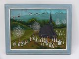 un tableau accroché au mur d'une église et représentant des personnes