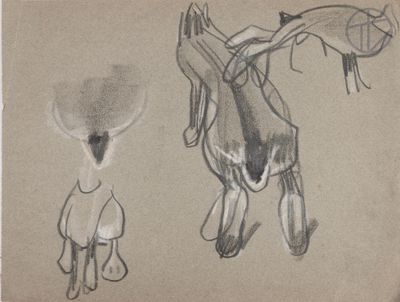 drawing of a horse and a dog standing next to each other on a piece of paper