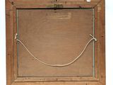 an old picture of a wooden frame with a rope hanging from it