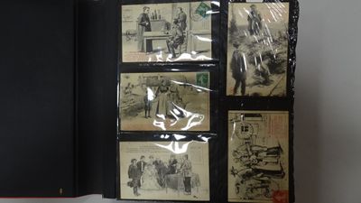 a bunch of old photos on display on a table