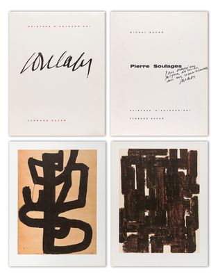 four different pieces of art with black ink on white paper