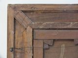 a picture of a wooden door with a chain hanging from it