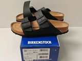 brand new in box birkenstock men ' s black leather sandals