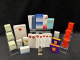 many different types of business cards displayed on a table