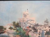 a painting of a building with a clock tower on top of it
