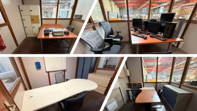 quatre vues différentes d'un bureau avec un ordinateur et un écran