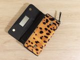 leopard print leather wallet case with zipper closure