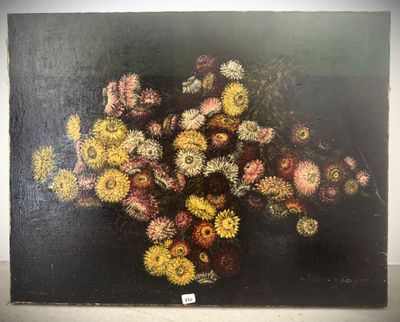 a painting of flowers in a vase on a table