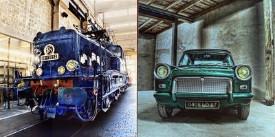 deux images représentant un train et une voiture sur la même photo
