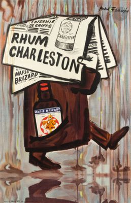 an image of a painting of a man with a newspaper on his head