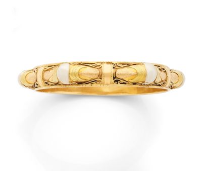 BRACELET rigide en or jaune, rose et blanc 750 mil., orné de six motif - Photo 1