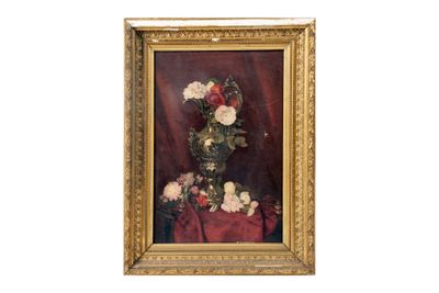 une peinture de fleurs dans un vase sur une table