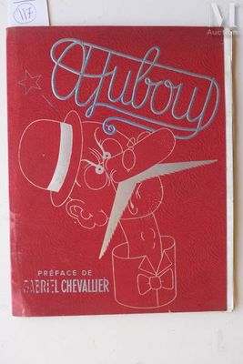 a red book cover with a drawing of a man in a top hat