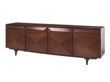Le buffet est en bois et comporte quatre portes et quatre tiroirs.