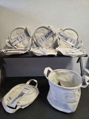 Lot 8 corbeilles polycoton enduit décors eucalyptus