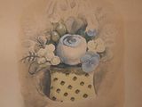 a painting of a vase with flowers in it