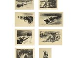 plusieurs photos en noir et blanc montrant des personnes à cheval dans la neige