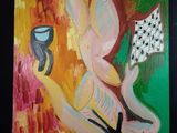 un tableau représentant une femme tenant une tasse à la main
